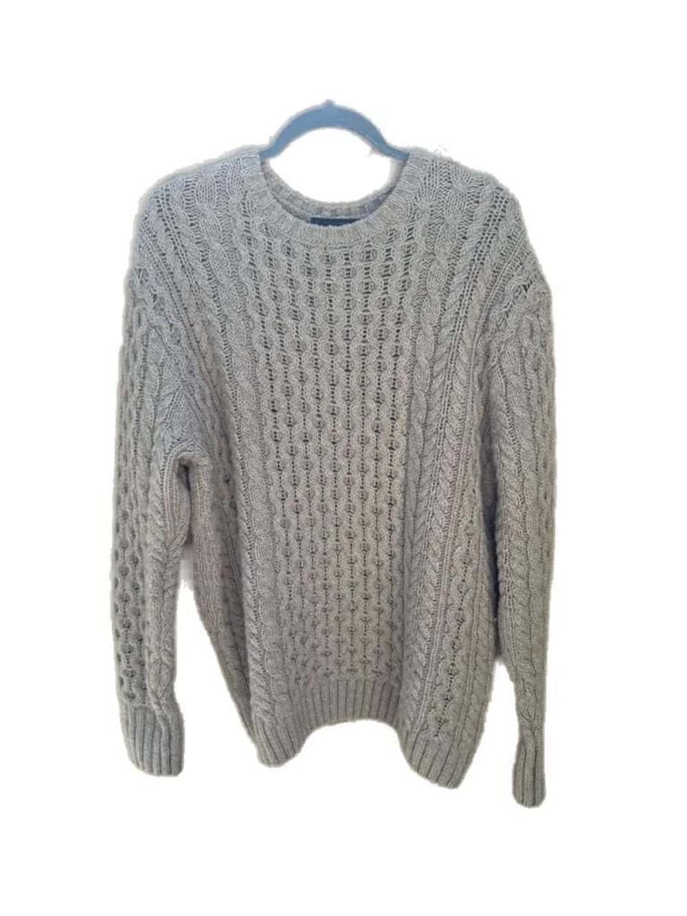 Brandy Melville Taupe Wool Blend Cable Knit Crewneck Sweater